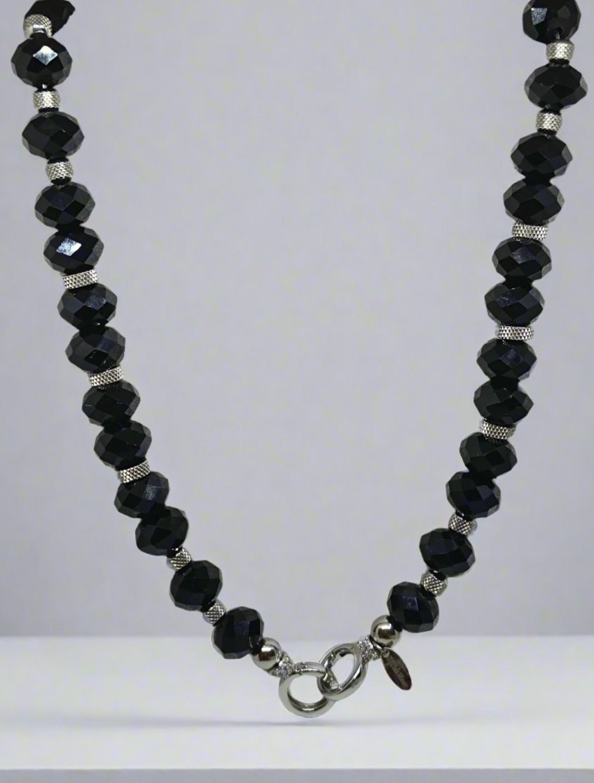 Black Crystal Statement Necklace - Bold and Chunky